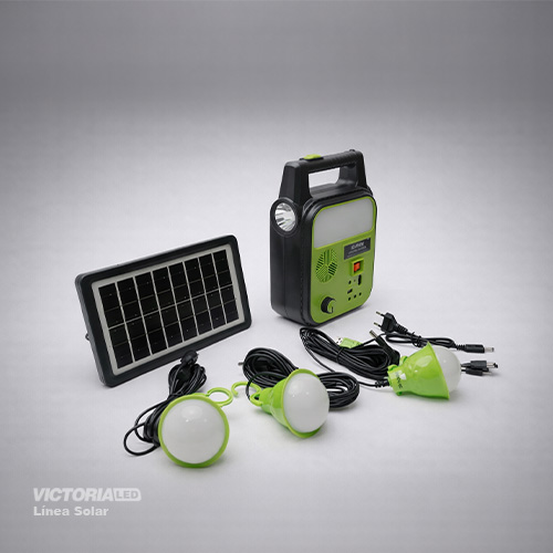 KIT SOLAR PORTATIL LINTERNA/3FOCOS3W/USB/RADIO/MP3/BLUETOOTH