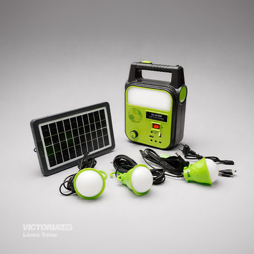 KIT SOLAR PORTATIL LINTERNA/3FOCOS3W/USB/RADIO/MP3/BLUETOOTH
