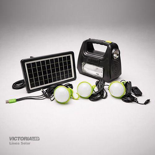 KIT SOLAR PORTATIL LINTERNA/3FOCOS3W/USB