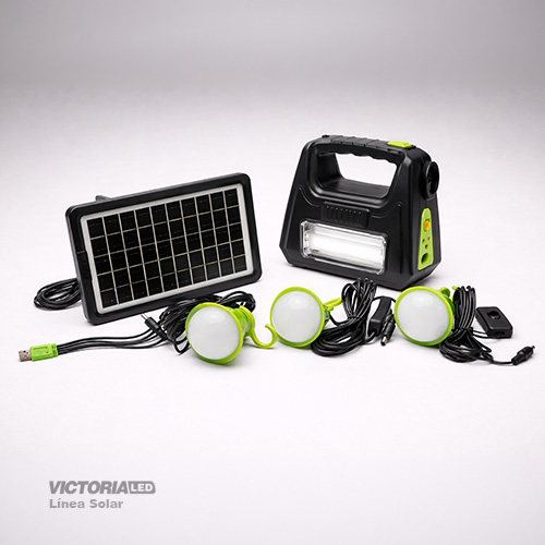 KIT SOLAR PORTATIL LINTERNA/3FOCOS3W/USB