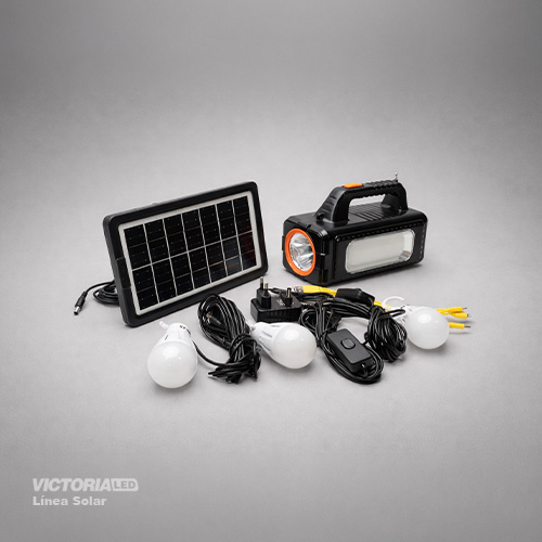 KIT SOLAR PORTATIL LINTERNA/3FOCOS3W/USB/RADIO/MP3/BLUETOOTH