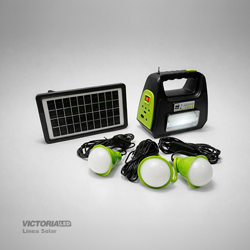 KIT SOLAR PORTATIL LINTERNA/3FOCOS3W/USB/RADIO/MP3/BLUETOOTH