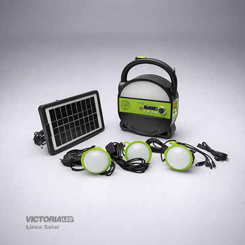 KIT SOLAR PORTATIL LINTERNA/3FOCOS3W/USB/RADIO/MP3/BLUETOOTH