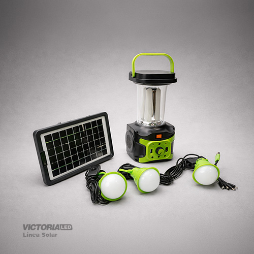 KIT SOLAR PORTATIL LINTERNA/3FOCOS3W/USB/RADIO/MP3/BLUETOOTH
