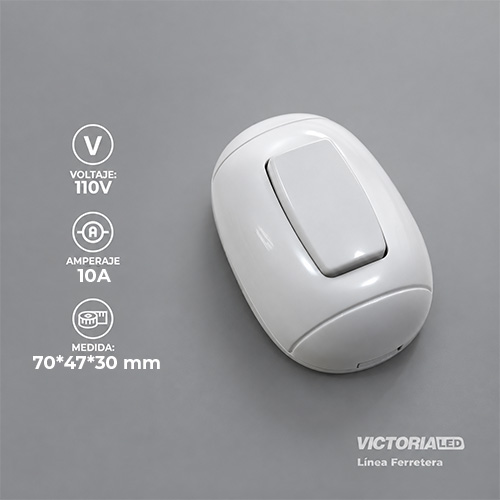 INTERRUPTOR OVALADO SOBREPUESTO 125/250V 10A BLANCO 10U/C