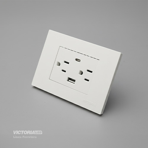 TOMACORRIENTE DOBLE + UBS*1 + TIPO C*1 16A 125/250V PC BLANCO 5U/C