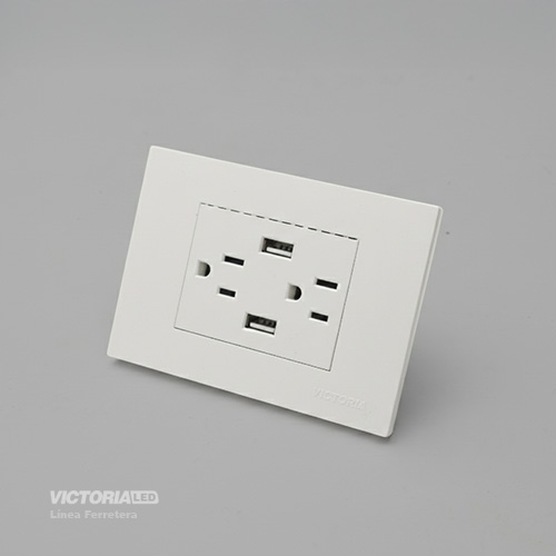 TOMACORRIENTE DOBLE + USB*2 16A 125/250V PC BLANCO 5U/C