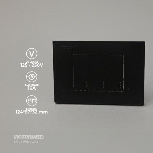 INTERRUPTOR TRIPLE CONMUTABLE 16A 125/250V PC NEGRO 10U/C