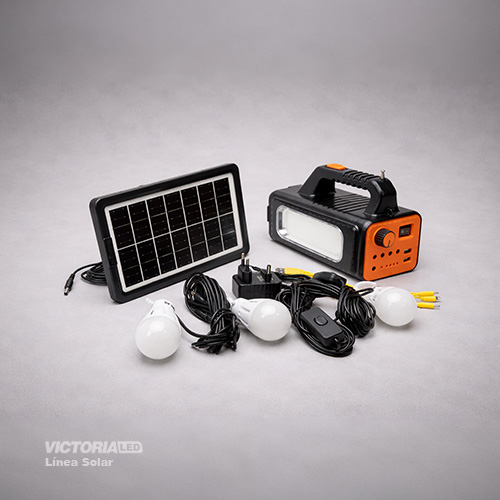 KIT SOLAR PORTATIL LINTERNA/3FOCOS3W/USB/RADIO/MP3/BLUETOOTH