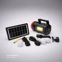 KIT SOLAR PORTATIL LINTERNA/3FOCOS3W/USB/RADIO/MP3