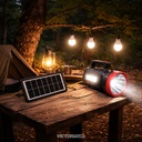 KIT SOLAR PORTATIL LINTERNA/3FOCOS3W/USB/RADIO/MP3