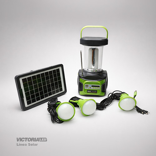 KIT SOLAR PORTATIL LINTERNA/3FOCOS3W/USB/RADIO/MP3/BLUETOOTH