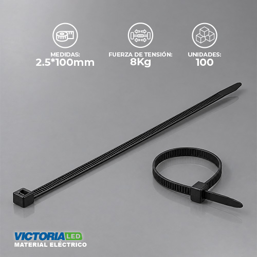 AMARRAS PLASTICAS NEGRA 2.5MMX100MM 100PZAS