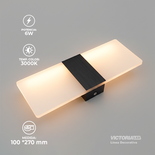 APLIQUE DE PARED IP20 6W 3000K NEGRO 270*100MM AC85-265V