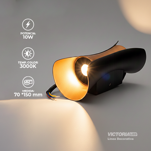 APLIQUE DE PARED IP65 10W 3000K NEGRO 150*70MM AC85-265V