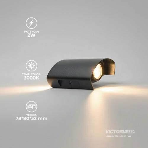 APLIQUE DE PARED IP65 2*1W 3000K NEGRO 78*80MM AC85-265V