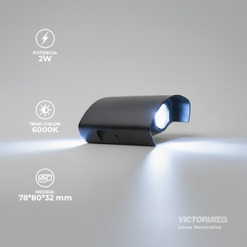 APLIQUE DE PARED IP65 2*1W 6000K NEGRO 78*80MM AC85-265V