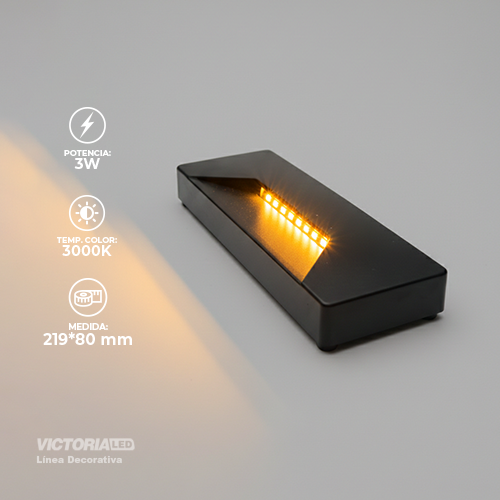 APLIQUE DE PARED IP65 3W 3000K NEGRO 220*80MM