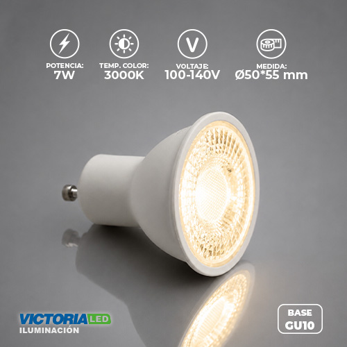 FOCO LED GU10 7W 100-140V 3000K 100U/C