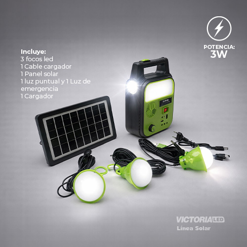 KIT SOLAR PORTATIL LINTERNA/3FOCOS3W/USB