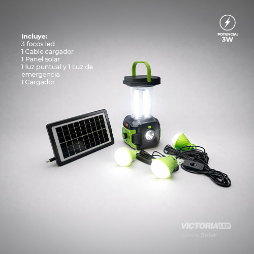 KIT SOLAR PORTATIL LINTERNA/3FOCOS3W/USB