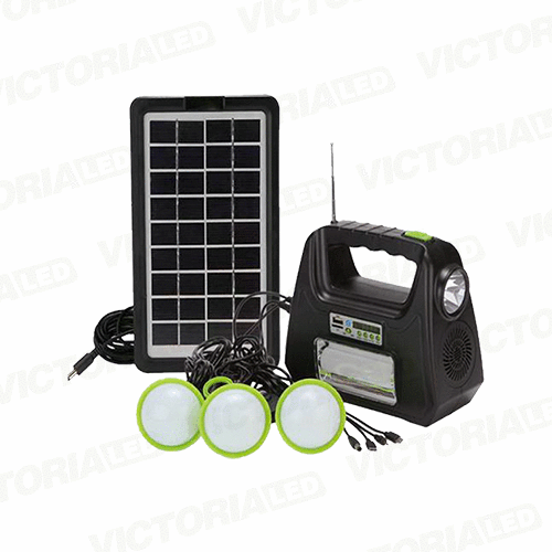 KIT SOLAR PORTATIL LINTERNA/3FOCOS3W/USB/RADIO/MP3/BLUETOOTH