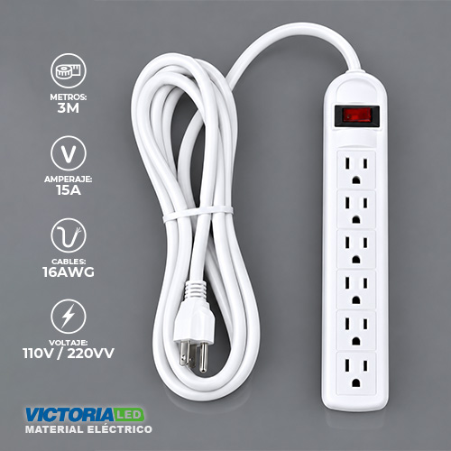 REGLETA ELECTRICA 6 TOMAS CON SUPRESOR DE PICOS 30U/C