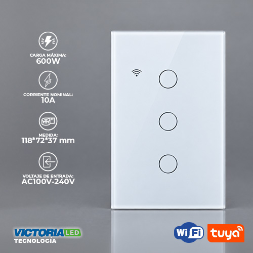 SMART INTERRUPTOR TRIPLE WIFI TUYA BLANCO 86U/C