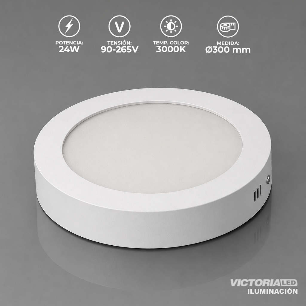 VICTORIA LED PANEL 3000K 24W SOBREPUESTO REDONDO 15U/C