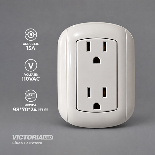TOMACORRIENTE DOBLE OVALADO 125/250V 15A BLANCO 10U/C