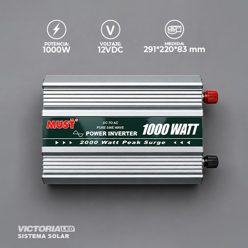 SOLAR INVERSOR ONDA SINUSOIDAL PURA 1KW 12VDC