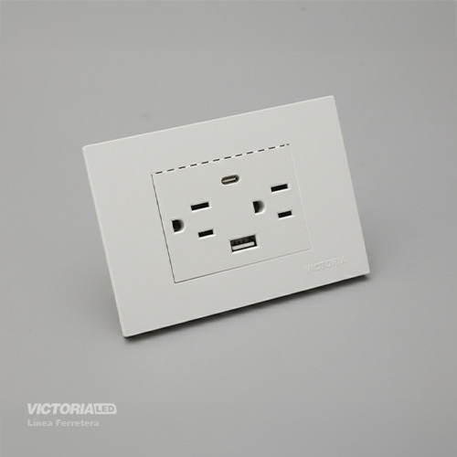 TOMACORRIENTE DOBLE + UBS*1 + TIPO C*1 16A 125/250V PC BLANCO 5U/C
