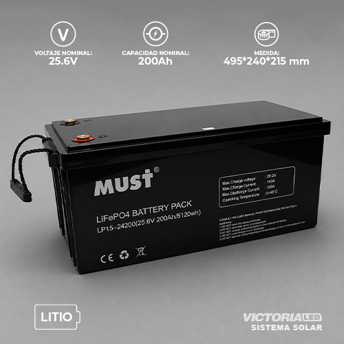 SOLAR BATERIA LITIO 25.6V200AH MUST