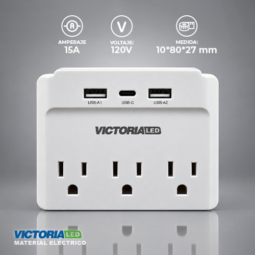 ENCHUFE  MULTIPLE 3 ENTRADAS 2USB-1C
