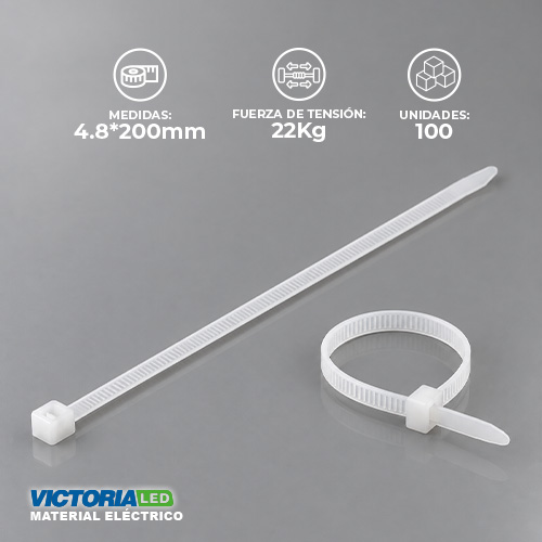 [B-4.8X20] AMARRAS PLASTICAS BLANCA 4.8MMX200MM 100PZAS