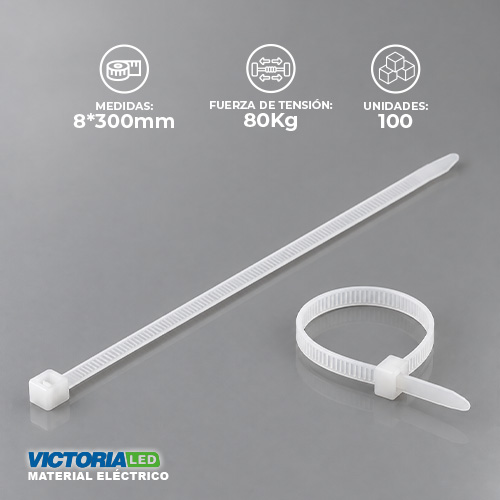 [B-8X30] AMARRAS PLASTICAS BLANCA 8MMX300MM 100PZAS