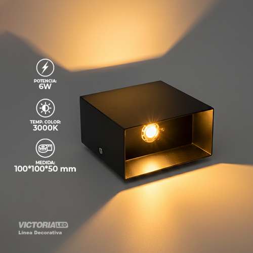 [APV33] APLIQUE DE PARED IP20 2*3W 3000K NEGRO 100*100MM AC85-265V