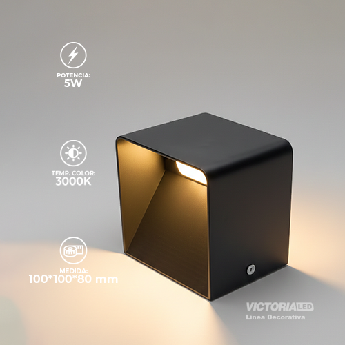 [APV13] APLIQUE DE PARED IP20 5W 3000K NEGRO 100*100MM AC85-265V