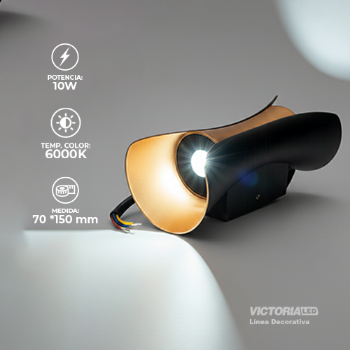 [APV16] APLIQUE DE PARED IP65 10W 6000K NEGRO 150*70MM AC85-265V