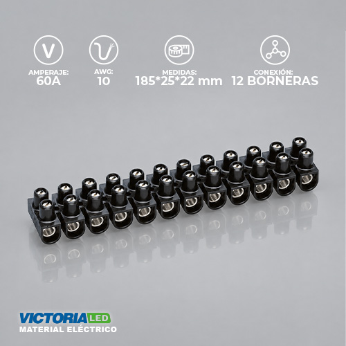 [X3-6012N] BORNERA 12 POLOS 60A NEGRO