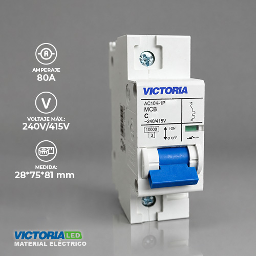 [AC10K-1P 80A] BREAKER VICTORIA LED AC 10K 1P 80A 12U/C