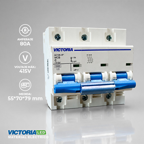 [AC10K-3P 80A] BREAKER VICTORIA LED AC 10K 3P 80A 4U/C