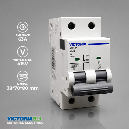 [AC6K-2P 63A] BREAKER VICTORIA LED AC 6K 2P 63A 6U/C