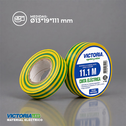 [CEVAM-11.1M] CINTA ELECTRICA VERDE AMARILLO 0.13X19X11.1M FUEGO RETARDANTE 250U