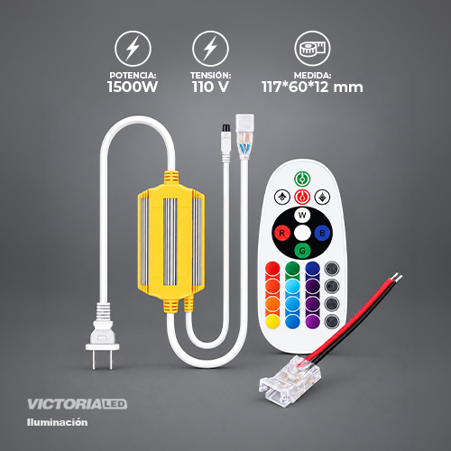 [VL-RGB SET] CONTROLADOR CINTA LED 110V 10MM 240L RGB + CONTROL + CONECTOR