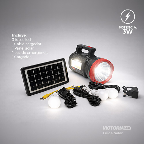 [AT-X9] KIT SOLAR PORTATIL LINTERNA/3FOCOS3W/USB/RADIO/MP3