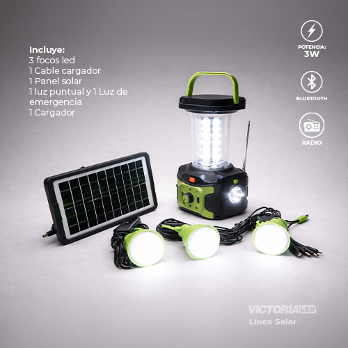 [DT-9016B] KIT SOLAR PORTATIL LINTERNA/3FOCOS3W/USB/RADIO/MP3/BLUETOOTH