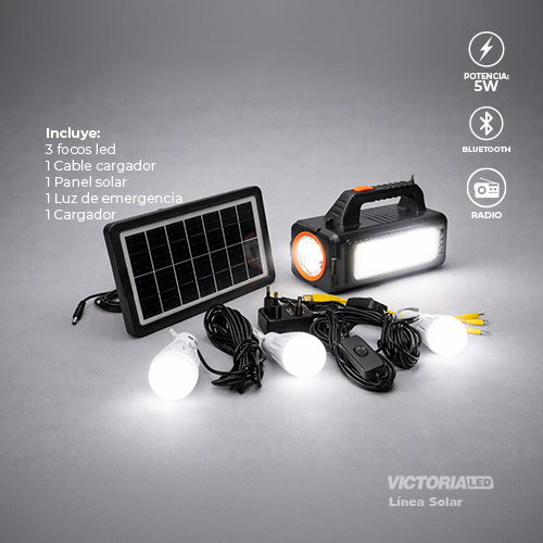 [AT-9016B] KIT SOLAR PORTATIL LINTERNA/3FOCOS3W/USB/RADIO/MP3/BLUETOOTH