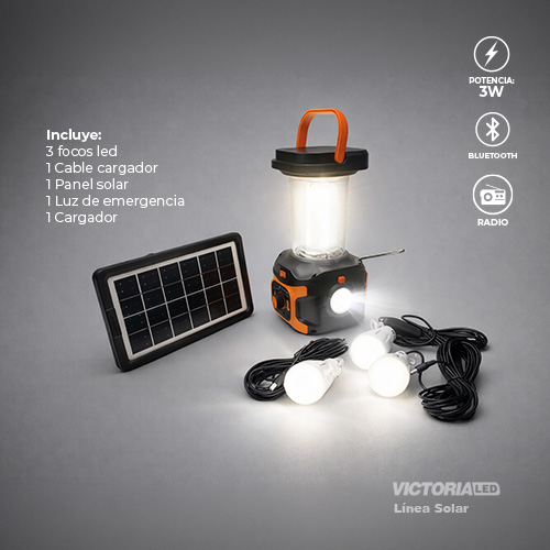 [AT-9016B] KIT SOLAR PORTATIL LINTERNA/3FOCOS3W/USB/RADIO/MP3/BLUETOOTH