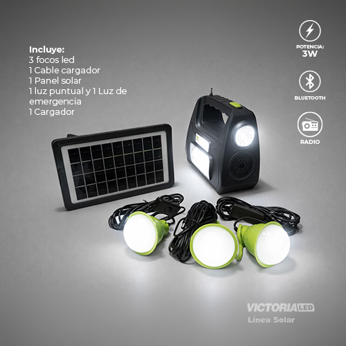 [DT-9015B] KIT SOLAR PORTATIL LINTERNA/3FOCOS3W/USB/RADIO/MP3/BLUETOOTH